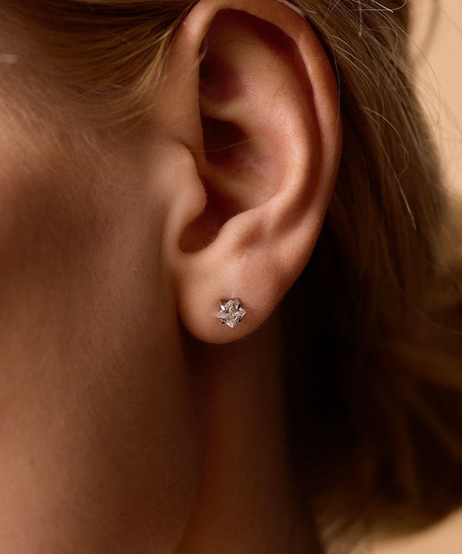 Oorbellen Blomdahl titanium knopje 5 mm. zirconiasteentje - Staartjes en Strikjes