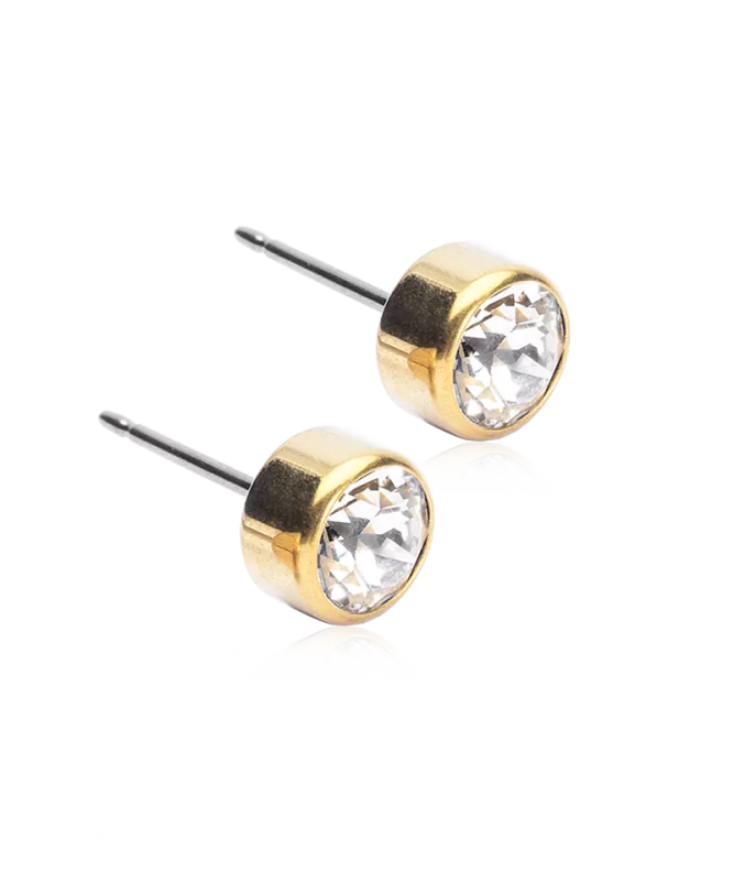 Oorbellen Blomdahl titanium knopje 6 mm. crystal (incl. achterkantjes) - Staartjes en Strikjes