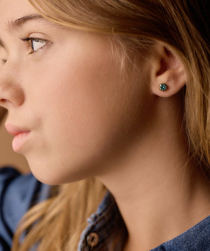 Oorbellen Blomdahl titanium knopje 6 mm. crystal turqoise (incl. achterkantjes) - Staartjes en Strikjes