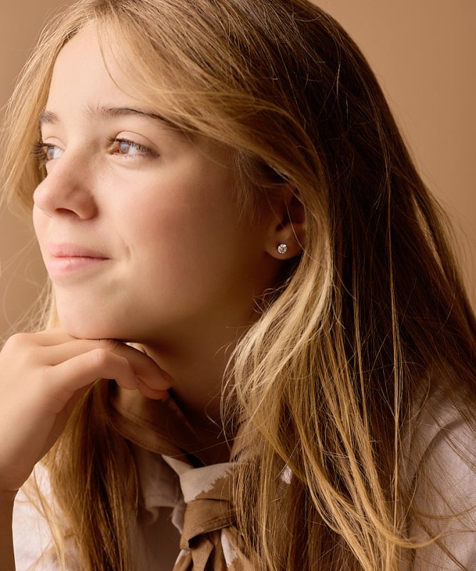 Oorbellen Blomdahl titanium knopje 6 mm. zirconiasteentje - Staartjes en Strikjes