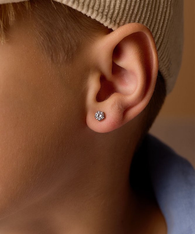 Oorbellen Blomdahl titanium knopje 6 mm. zirconiasteentje - Staartjes en Strikjes