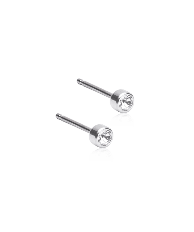 Oorbellen Blomdahl titanium knopje crystal 3 mm. (incl. achterkantjes) - Staartjes en Strikjes