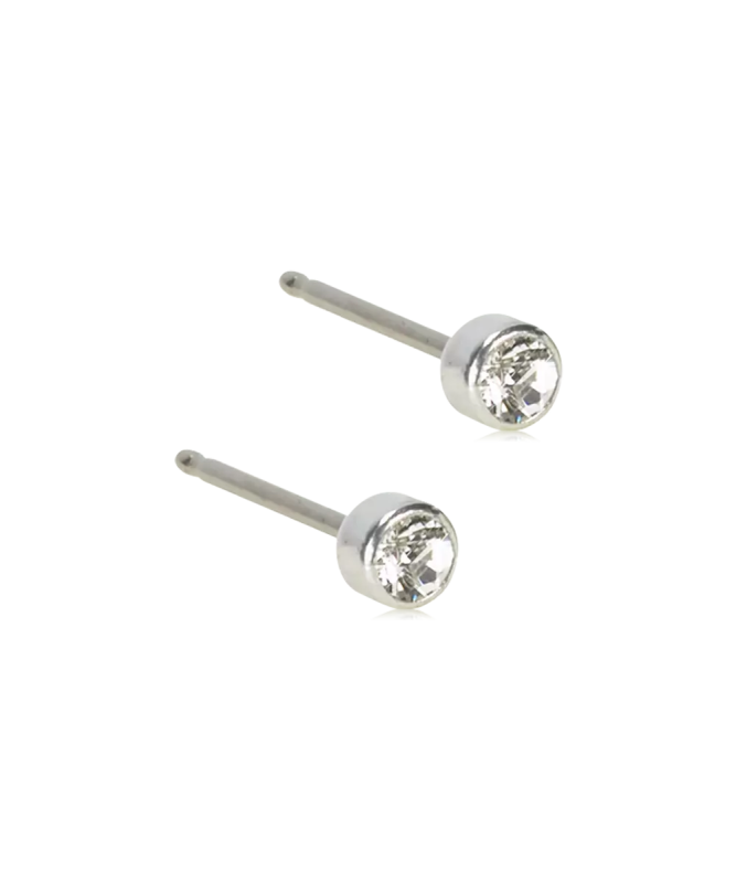 Oorbellen Blomdahl titanium knopje crystal 3 mm. (incl. achterkantjes) - Staartjes en Strikjes