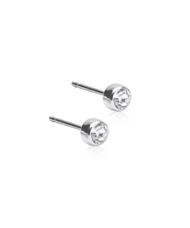 Oorbellen Blomdahl titanium knopje crystal 4 mm. (incl. achterkantjes) - Staartjes en Strikjes