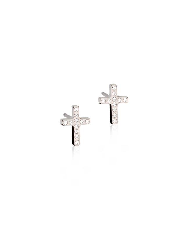 Oorbellen Blomdahl titanium kruisje – 8 mm met kristalletjes - Staartjes en Strikjes
