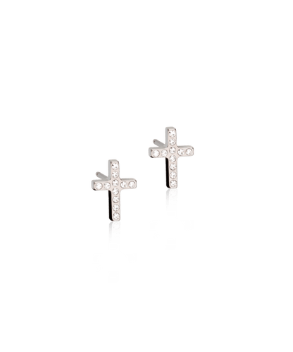 Oorbellen Blomdahl titanium kruisje – 8 mm met kristalletjes - Staartjes en Strikjes