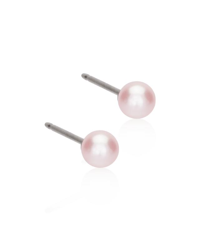 Oorbellen Blomdahl titanium met parel – lichtroze 4 mm - Staartjes en Strikjes