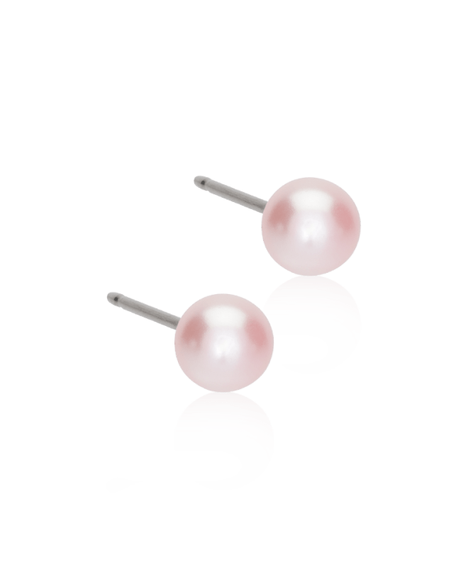 Oorbellen Blomdahl titanium met parel – lichtroze 5 mm - Staartjes en Strikjes