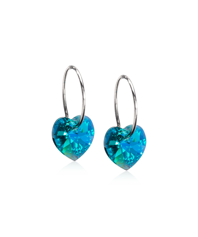 Oorbellen Blomdahl titanium oorringen – 14 mm met turquoise kristalhartje - Staartjes en Strikjes