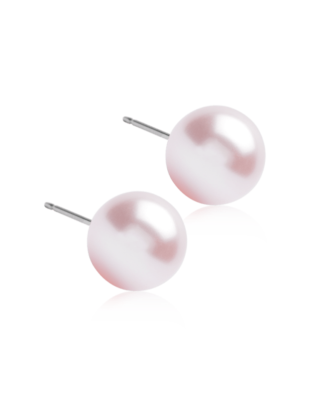 Oorbellen Blomdahl titanium roze parel 10 mm. - Staartjes en Strikjes