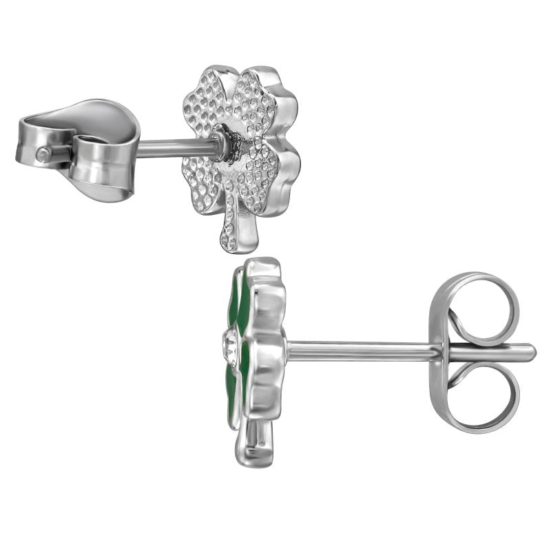 Oorbellen chirurgisch staal klavertje vier / groen - Staartjes en Strikjes