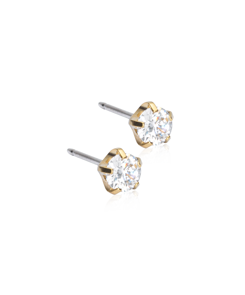 Earrings Blomdahl titanium stud gold-colored zirconia - 5 mm
