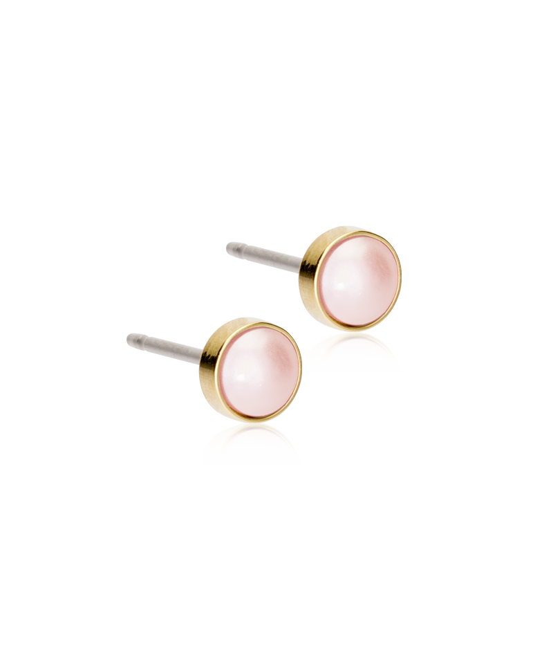 Blomdahl titanium knopjes goudkleurig met roze parel – 5 mm