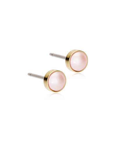 Blomdahl titanium knopjes goudkleurig met roze parel – 5 mm