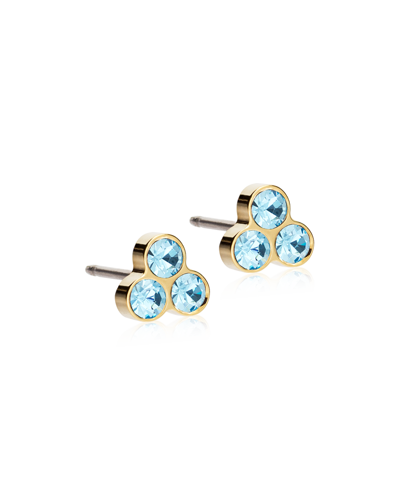 Blomdahl Titanium Gold-Colored Aqua Clover Earrings - 6 mm.