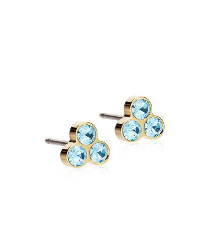 Blomdahl Titanium Gold-Colored Aqua Clover Earrings - 6 mm.