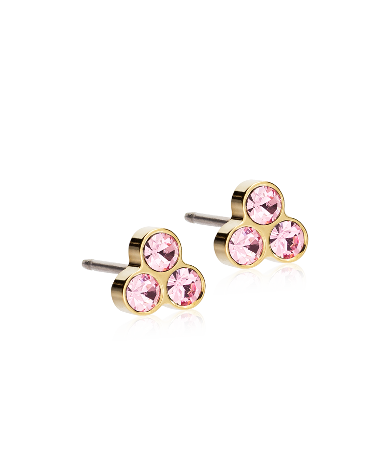Oorbellen Blomdahl titanium goudkleurig roze klavertje - 6 mm.