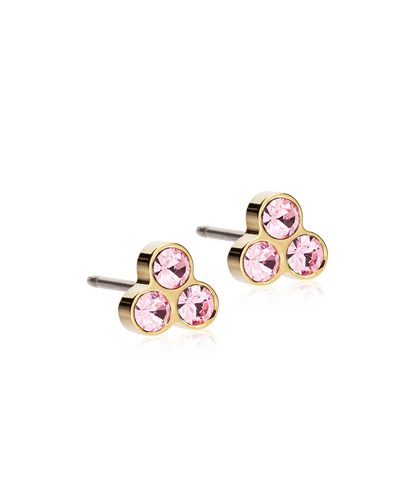 Oorbellen Blomdahl titanium goudkleurig roze klavertje - 6 mm.