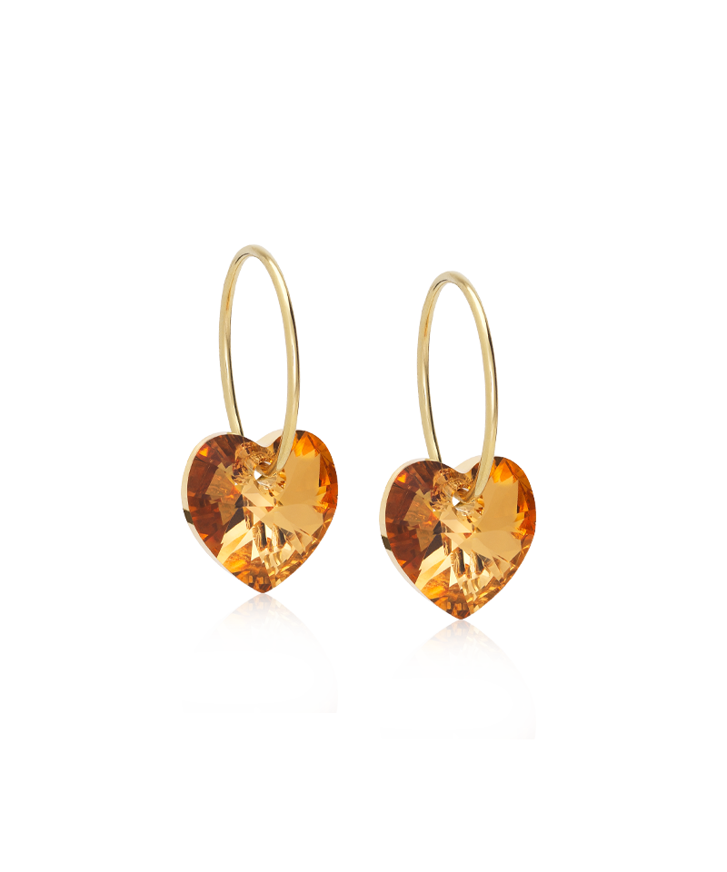 Oorbellen Blomdahl titanium goudkleurige oorringen – 14 mm kristallen hartje bronze