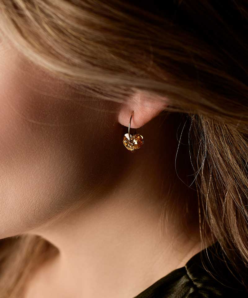 Oorbellen Blomdahl titanium goudkleurige oorringen – 14 mm kristallen hartje bronze