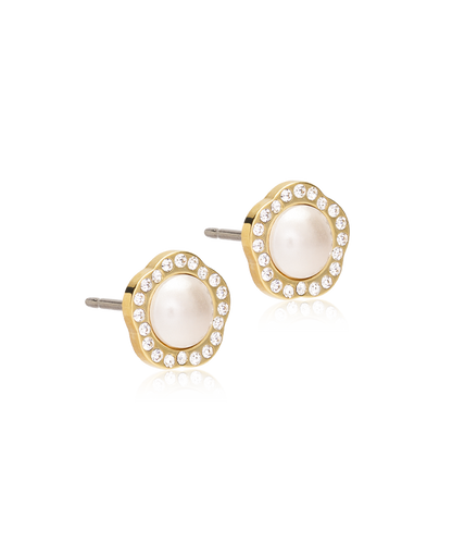 Blomdahl Titanium Studs Fancy Pearl with Crystal – 8 mm