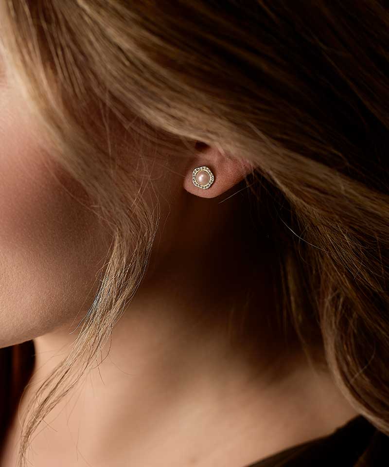 Blomdahl titanium goudkleurige knopjes fancy lichtroze parel met crystal – 8 mm