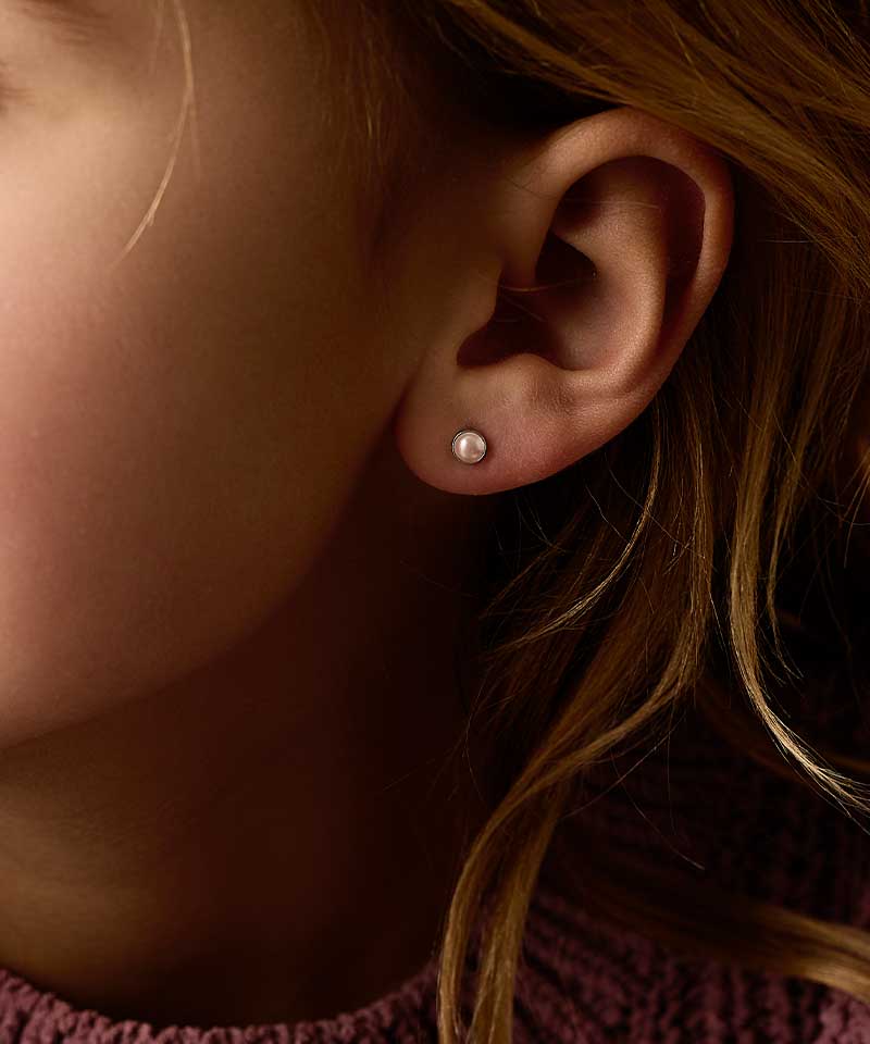Blomdahl titanium knopjes met roze parel – 5 mm