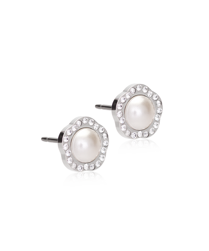 Blomdahl Titanium Studs Fancy Pearl with Crystal – 8 mm
