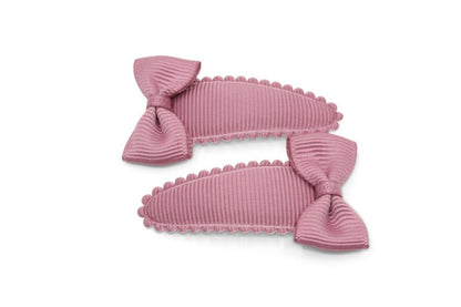 Peuter/kleuter haarspeldjes met strikjes - diep oudroze/mauve - Staartjes en Strikjes