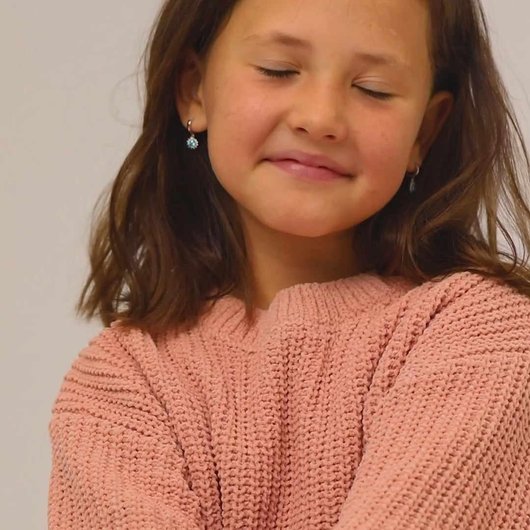 Zilveren kinderoorbellen creolen/oorringen blauw bloemetje zirconia