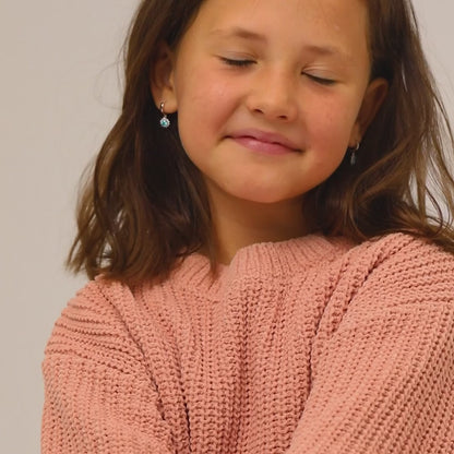 Zilveren kinderoorbellen creolen/oorringen blauw bloemetje zirconia
