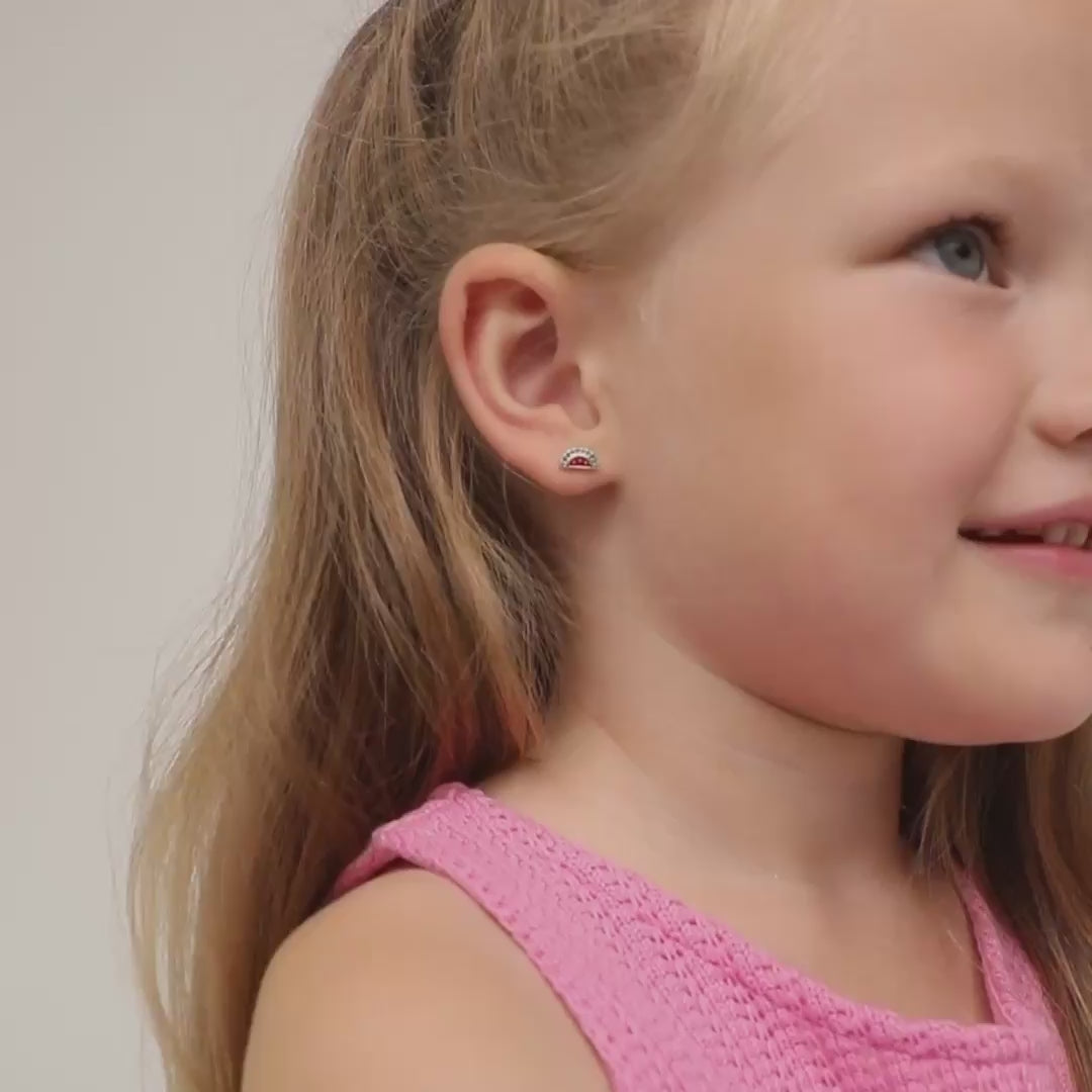 Zilveren kinderoorbellen watermeloen | schroefsluiting