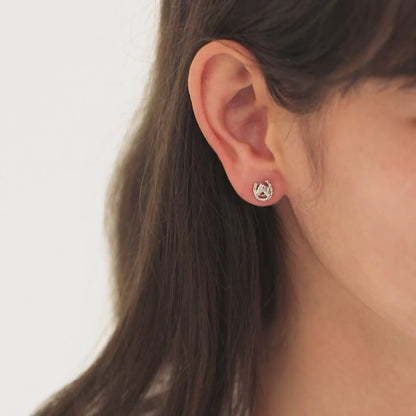 Zilveren kinderoorbellen hoefijzer met paard | schroefsluiting