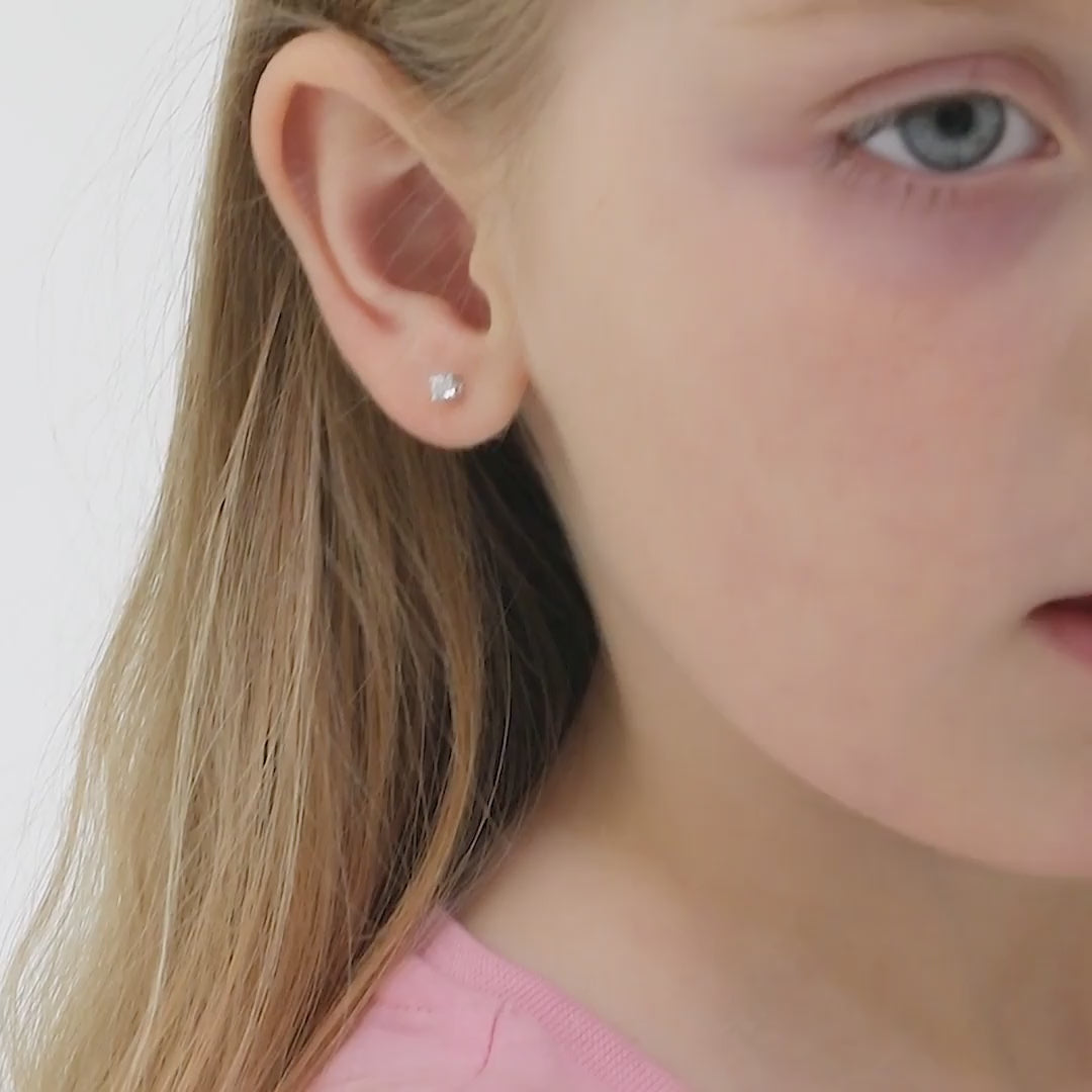 Zilveren kinderoorbellen knopje 3 mm. met zirconia | schroefsluiting