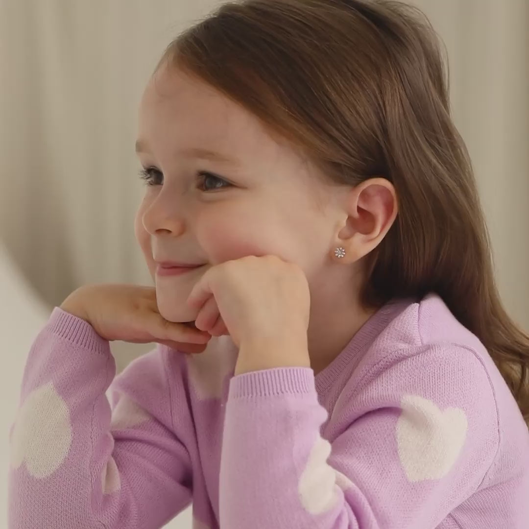 Zilveren kinderoorbellen bloemetjes zirconia | schroefsluiting