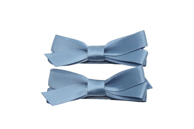 Setje alligator haarspeldjes met satijn strikje antiek blauw - Staartjes en Strikjes