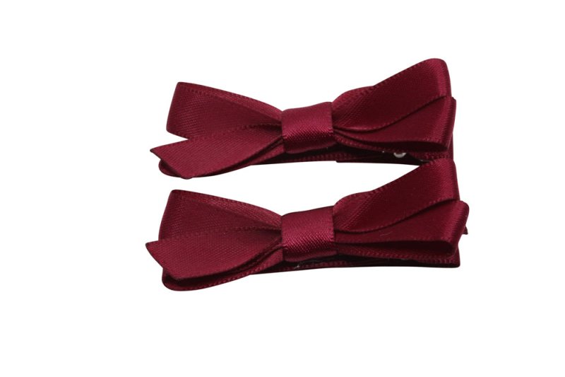 Setje alligator haarspeldjes met satijn strikje bordeaux rood - Staartjes en Strikjes