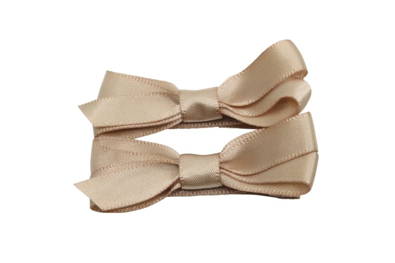 Setje alligator haarspeldjes met satijn strikje tan bruin - Staartjes en Strikjes