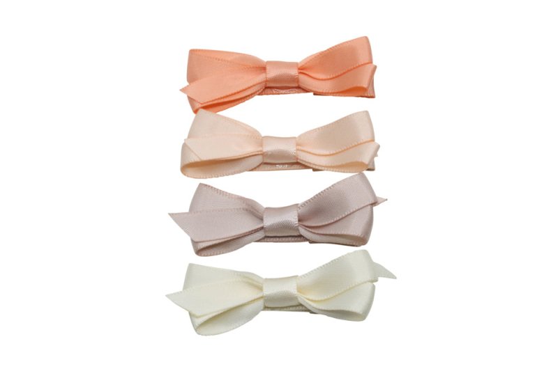 Setje alligator haarspeldjes met satijnen strikje Soft Peach - Staartjes en Strikjes