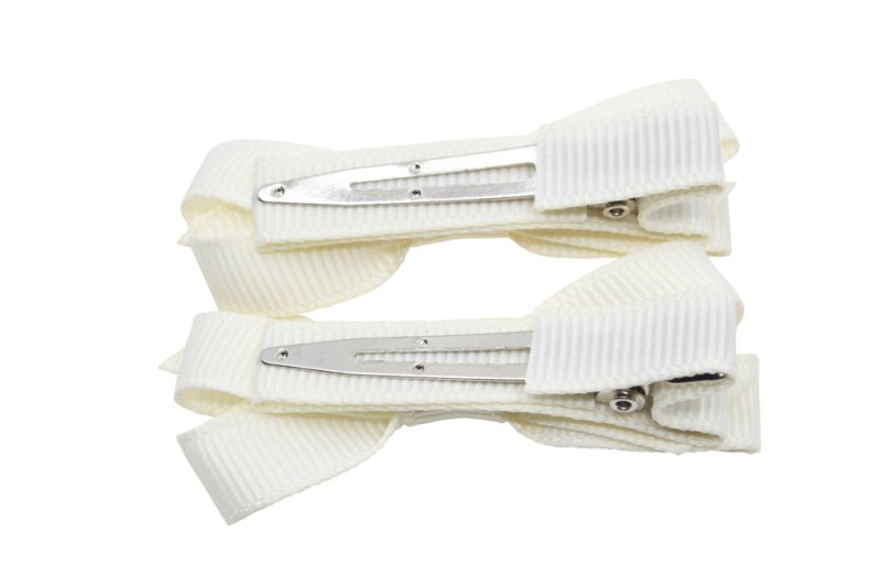 Setje alligator haarspeldjes met strikje - antiek wit/ivoor - Staartjes en Strikjes