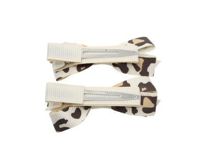 Setje alligator haarspeldjes met strikje creme panterprint - Staartjes en Strikjes