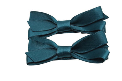 Setje alligator haarspeldjes met strikje - Teal satijn - Staartjes en Strikjes