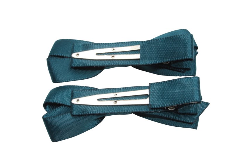 Setje alligator haarspeldjes met strikje - Teal satijn - Staartjes en Strikjes