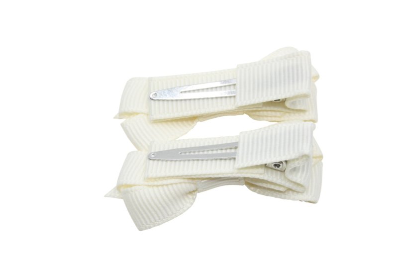 Setje kleine alligator haarspeldjes met strikje - antiek wit/ivoor - Staartjes en Strikjes