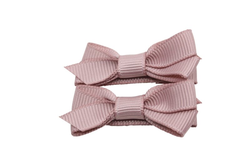 Setje kleine alligator haarspeldjes met strikje - antique mauve - Staartjes en Strikjes