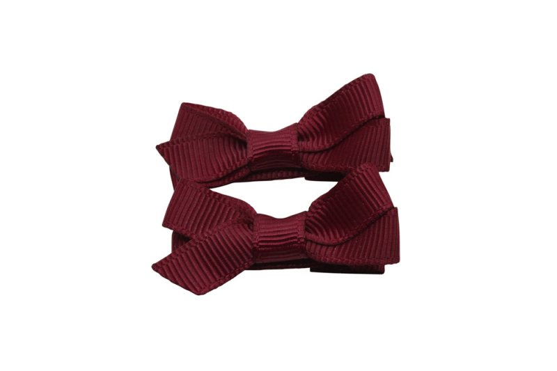 Setje kleine alligator haarspeldjes met strikje bordeaux rood - Staartjes en Strikjes
