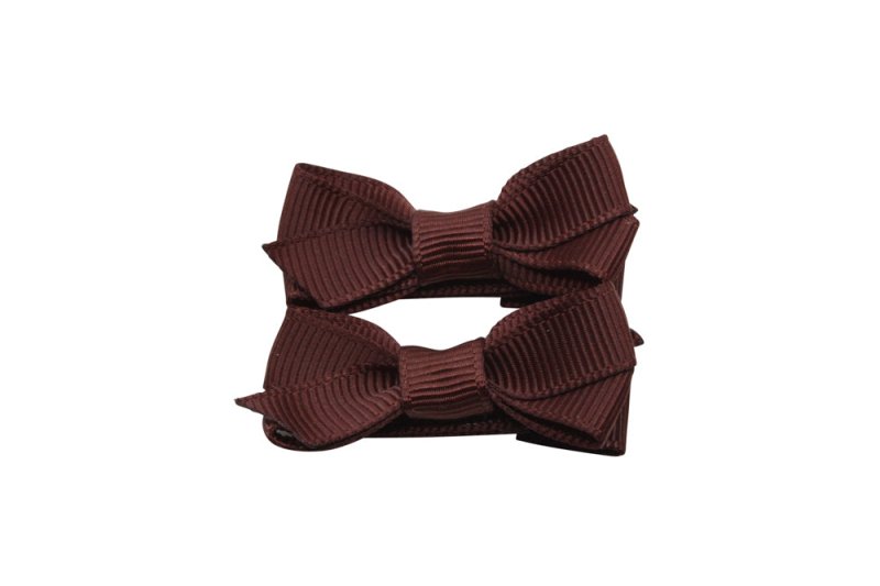 Setje kleine alligator haarspeldjes met strikje cappuccino bruin - Staartjes en Strikjes