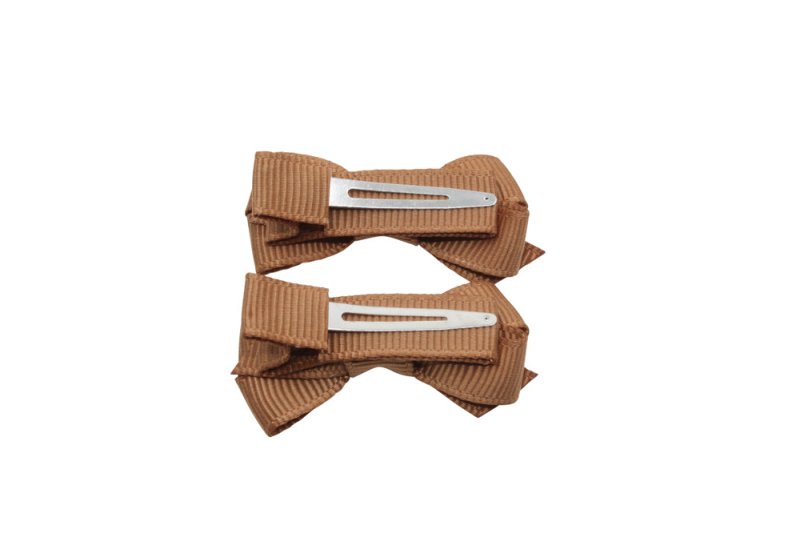 Setje kleine alligator haarspeldjes met strikje chipmunck bruin - Staartjes en Strikjes