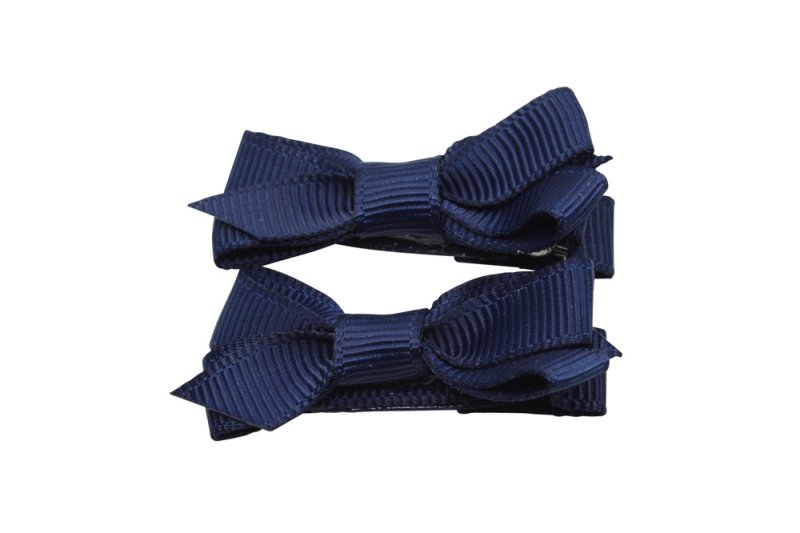 Setje kleine alligator haarspeldjes met strikje - donkerblauw - Staartjes en Strikjes