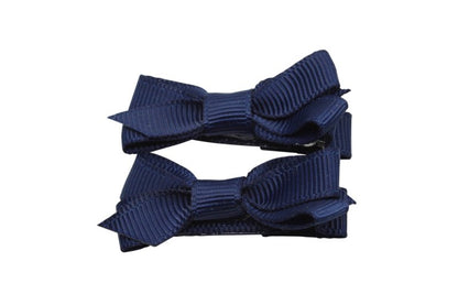 Setje kleine alligator haarspeldjes met strikje - donkerblauw - Staartjes en Strikjes